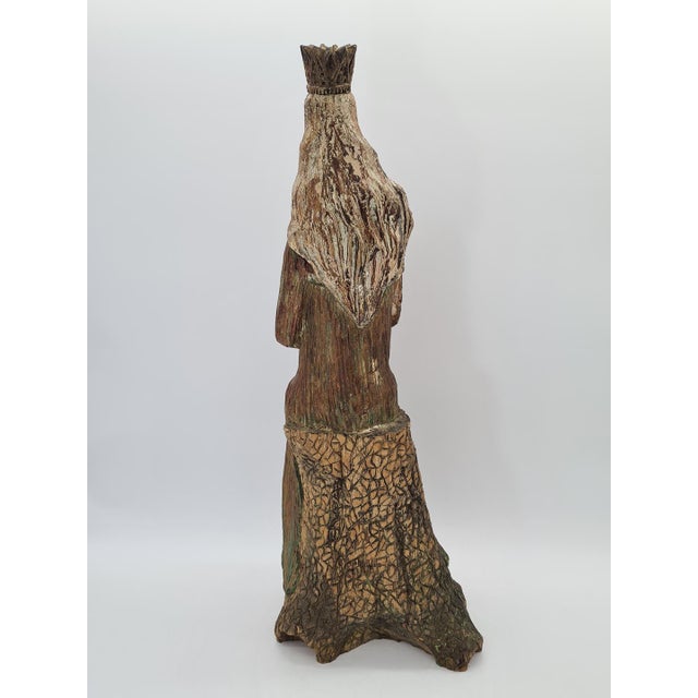 Hand-Carved and Polychromed Wooden Folk Sculpture of the Virgin Mary with Child, Early 20th Century For Sale - Image 8 of 15