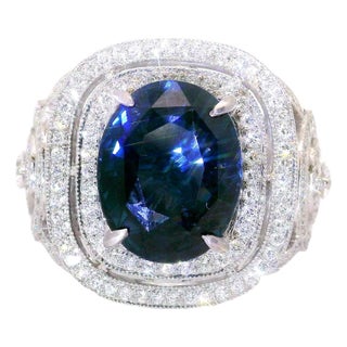 5.79 Carat Blue Spinel Diamond 18k White Gold Ring, Agl Certified, Size 6.75 For Sale