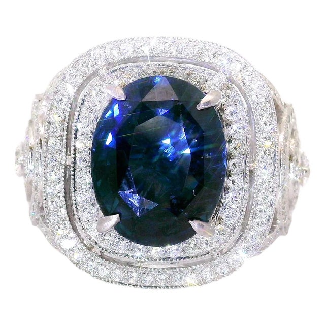 5.79 Carat Blue Spinel Diamond 18k White Gold Ring, Agl Certified, Size 6.75 For Sale