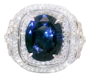 5.79 Carat Blue Spinel Diamond 18k White Gold Ring, Agl Certified, Size 6.75