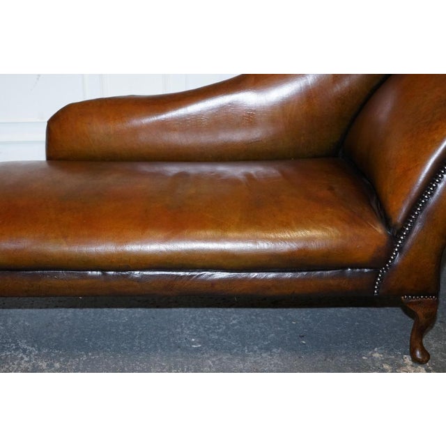 Victorian Brown Leather Hand Dyed Chaise Lounge For Sale - Image 4 of 18
