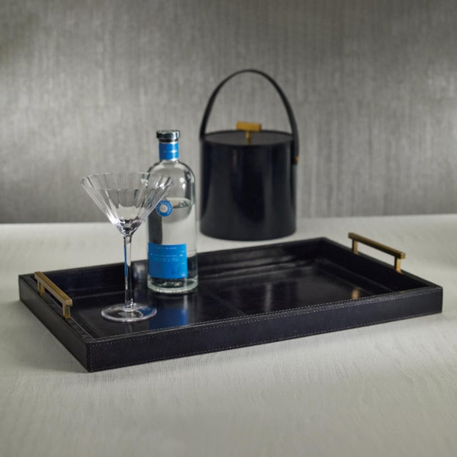 Contemporary Somerstown 22" Long Blue Leather Bar Tray For Sale - Image 3 of 4