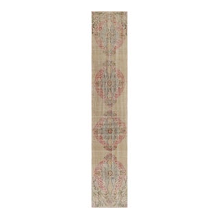 Vintage Distressed Runner Rug, Beige and Pink Medallion Pattern - Rug & Kilim For Sale