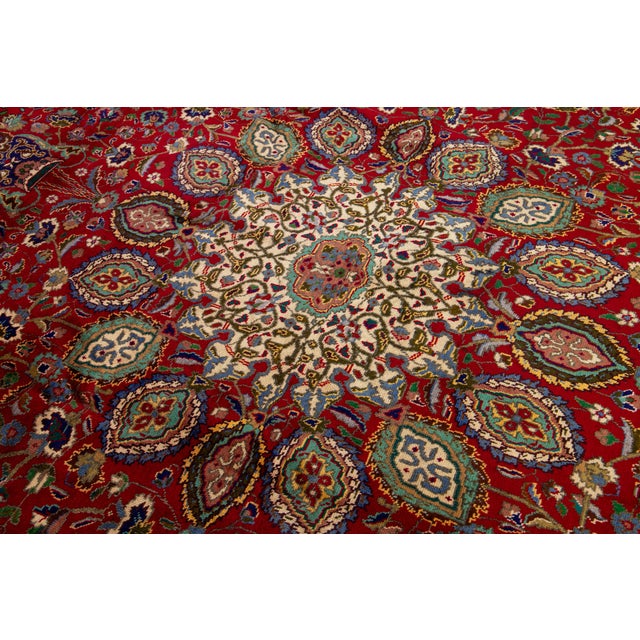 Hand-Knotted Persian Tabriz Vintage Wool Rug in Red With Allover Design For Sale In New York - Image 6 of 7