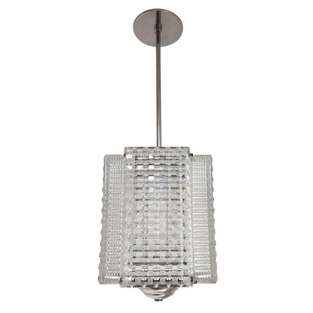 Mid 20th Century Rectangular 4 Panel Architectural Lantern, Art Glass, Polished Nickel & Chrome Stem For Sale - Image 11 of 14