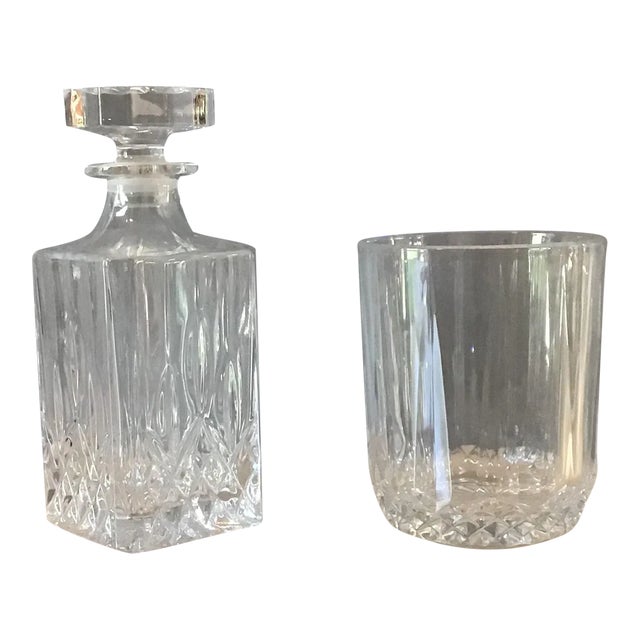 Vintage Crystal Glass Liquor Decanter Set - 2 Pieces For Sale