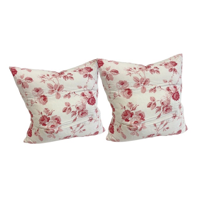Pair of Large Rose Print Throw Pillows For Sale