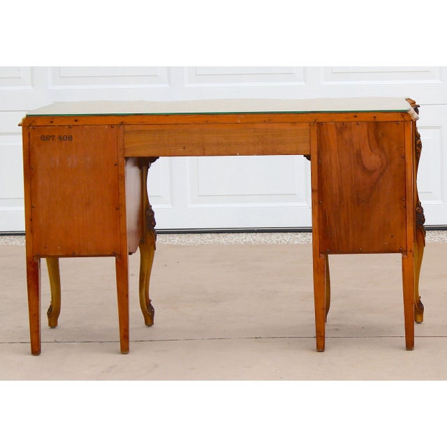 Magnificent Vintage French Provincial Louis XV Rococo Satinwood & Burl Wood Vanity For Sale - Image 12 of 14