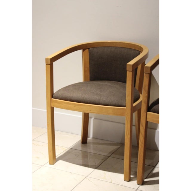 Mid-Century Modern Vintage Danish Modern Oak Barrel Back Chairs | Scandinavian Lounge Armchairs Pair For Sale - Image 3 of 10