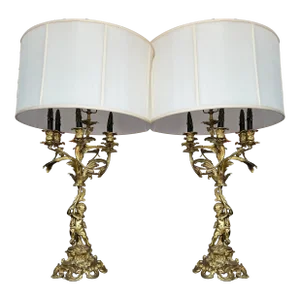 Pair of Mid 20th Century French Gilt Bronze Figural Candelabra