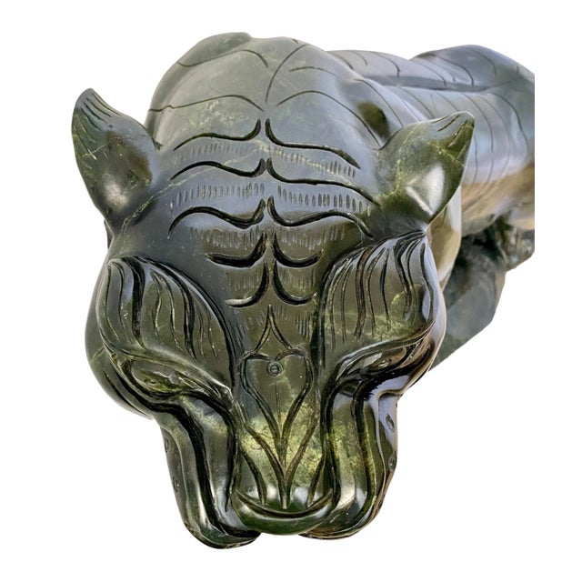 Green Monumental Chinese Carved Green Nephrite Jade Tiger, Circa 1970s For Sale - Image 8 of 12