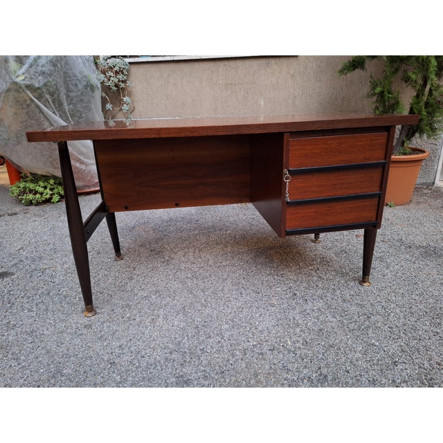 Desk in Wood and Brass with Chest of Drawers from Schirolli Mantova, 1950s For Sale - Image 9 of 9