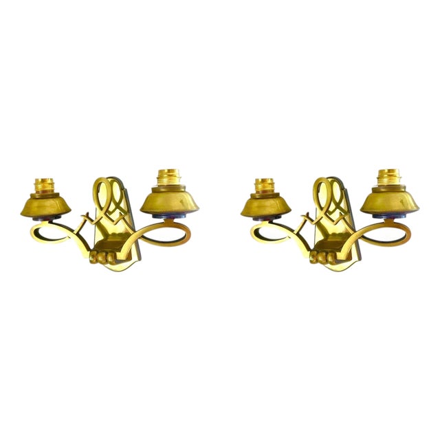 French Art Deco Bronze Wall Sconces from Liberos Paris, 1940s, Set of 2 For Sale