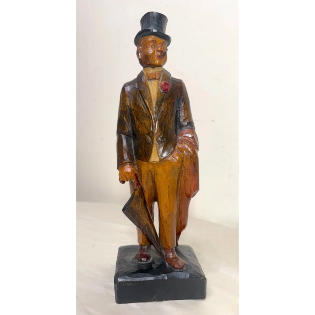 Rare Antique Hand Carved Wood Theo Roosevelt German Whistler Sculpture Statue For Sale - Image 9 of 13