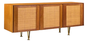 Gio Ponti for Singer & Sons Model 2184 Mid Century Walnut, Cane and Brass Credenza
