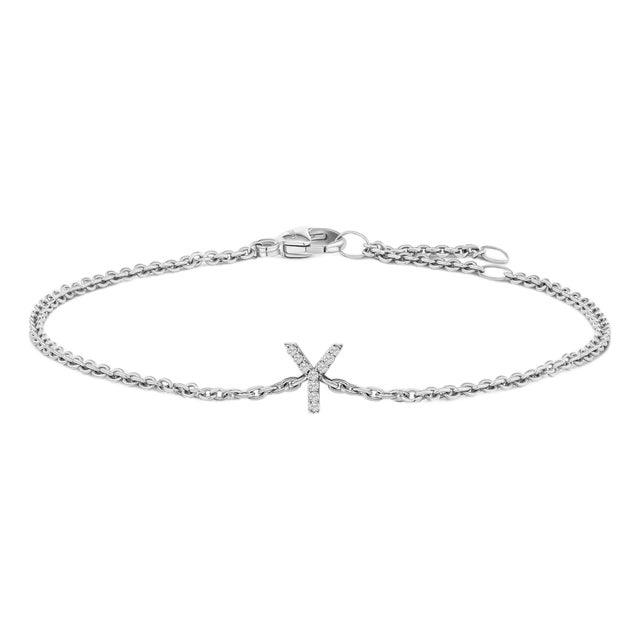 10K White Gold Diamond Accent "Y" Initial Charm and Link Bracelet For Sale