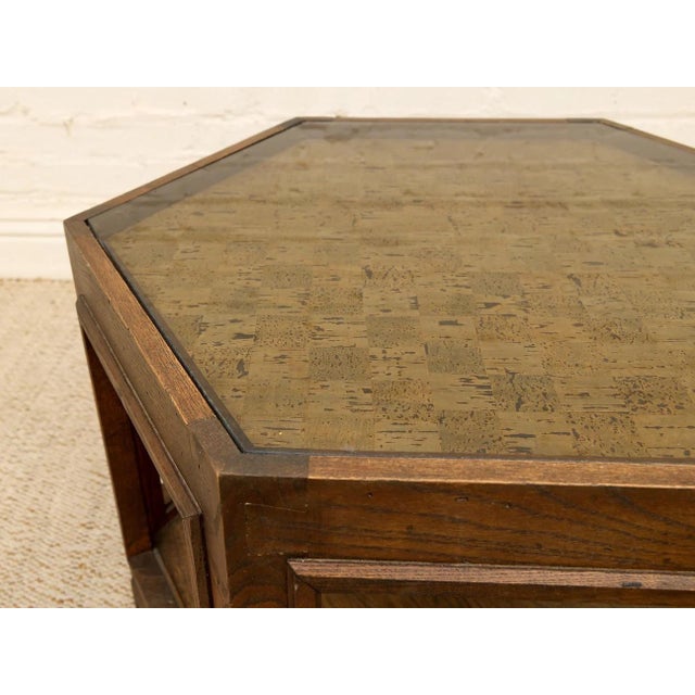 Wood Vintage Hexagonal Wood Side Table With Glass Top For Sale - Image 7 of 9