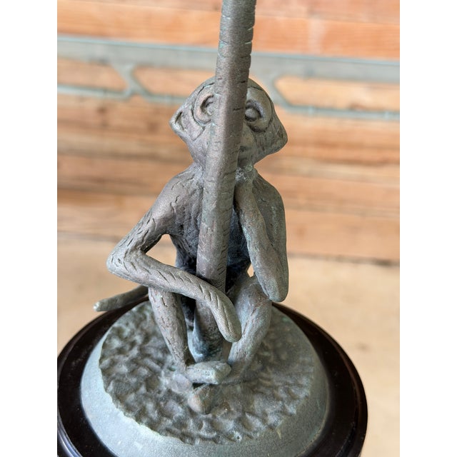 Maitland - Smith Pair of Vintage Maitland-Smith Style Bronze Monkey Palm Tree Candlesticks For Sale - Image 4 of 12