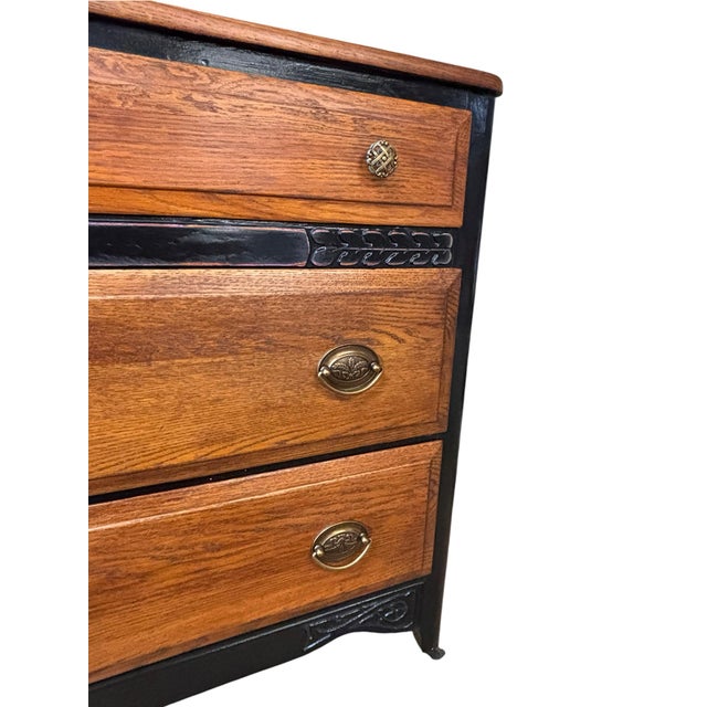 Wood Vintage Black & Oak Carved Three-Drawer Chests For Sale - Image 7 of 7
