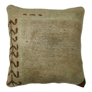 Minimalist Beige Brown Vintage Turkish Oushak Rug Pillow For Sale