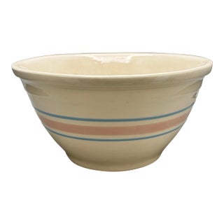 Vintage McCoy Pottery 1970s Pink and Blue Striped Stoneware Mixing Bowl For Sale