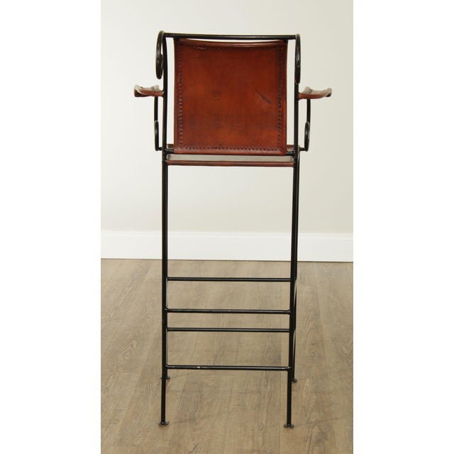 William Sheppee Scrollwork Iron And Leather Set 3 Barstools Chairish
