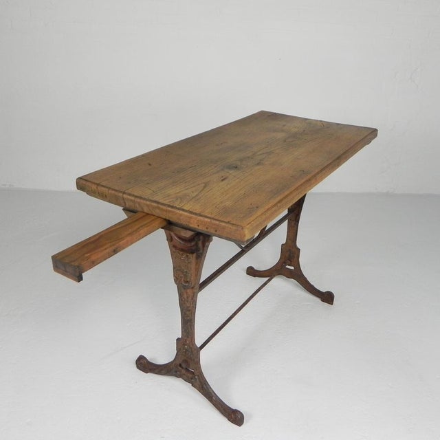 Art Deco Bistro Table with Oak Top on Cast Iron Base, 1930s For Sale - Image 13 of 18