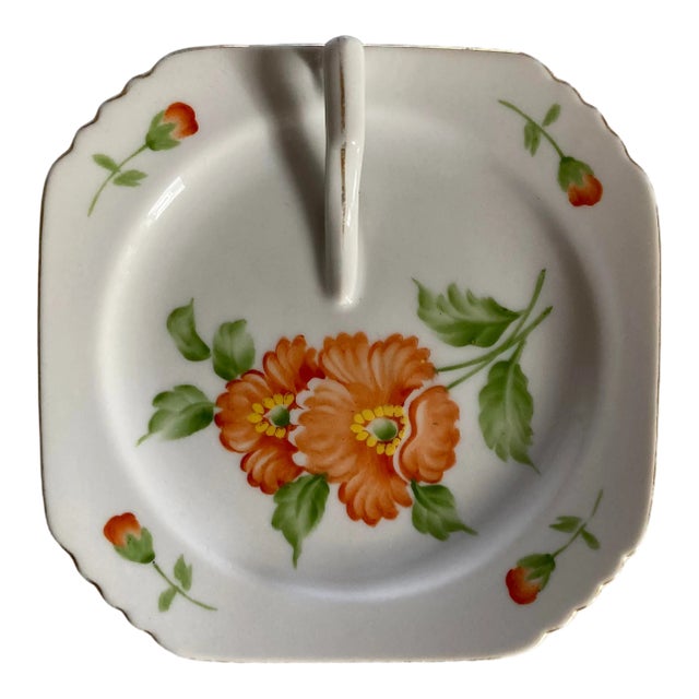 Vintage Handpainted Made in Occupied Japan Floral Candy Dish With Handle For Sale