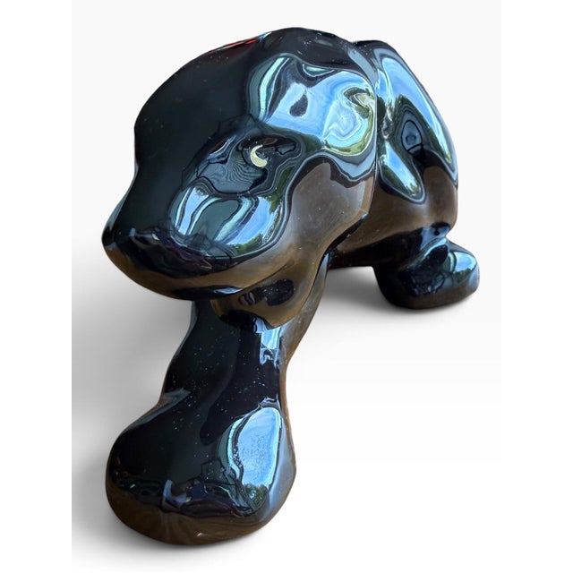 Mid 20th Century Vintage Glossy Black Ceramic Panther Sculpture With Db Mark For Sale - Image 5 of 9