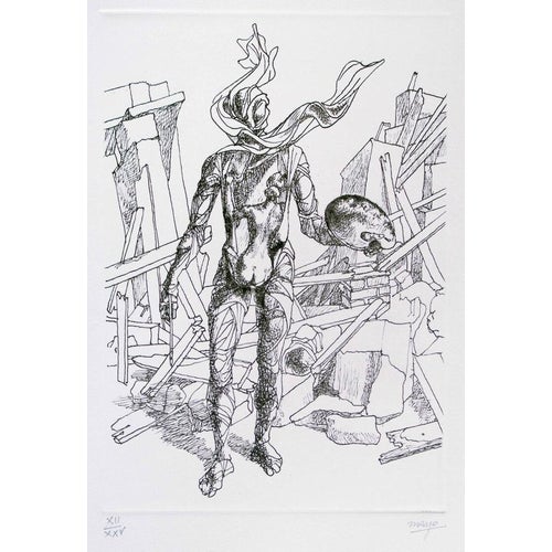 Mayo, The Painter, Nude, Etching, 1970s For Sale