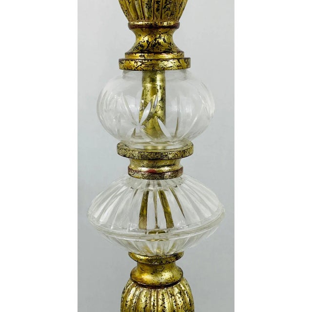 Italian Rococo Style Gilt Metal and Cut Glass Candle Holder, a Pair For Sale - Image 4 of 11