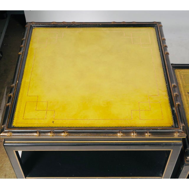 1970s Hollywood Regency Black Lacquer and Chartreuse Leather Table Set For Sale - Image 4 of 8