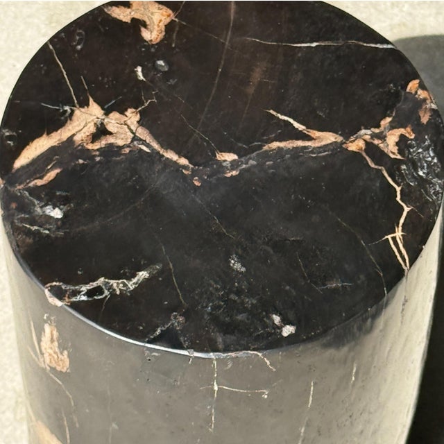 Small Side Table in Black Petrified Wood with Striates and Beige Lower Side For Sale - Image 14 of 18