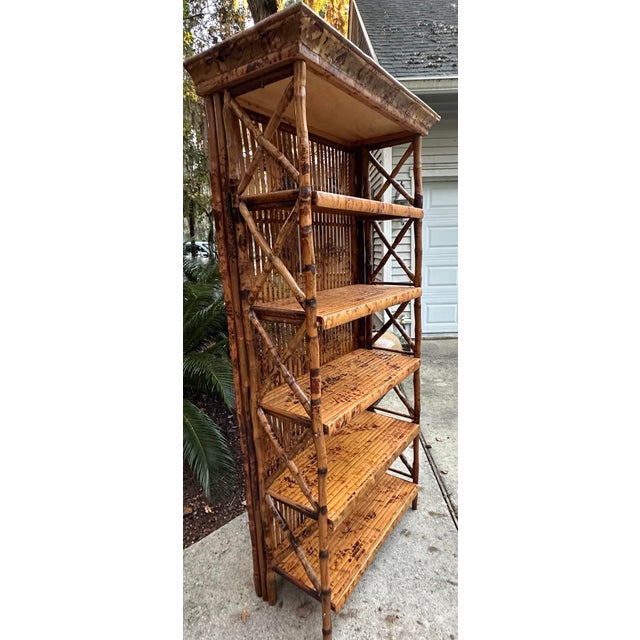 Hollywood Regency Mid 20th Century Hollywood Regency Bamboo Rattan Étagère Bookcase For Sale - Image 3 of 10
