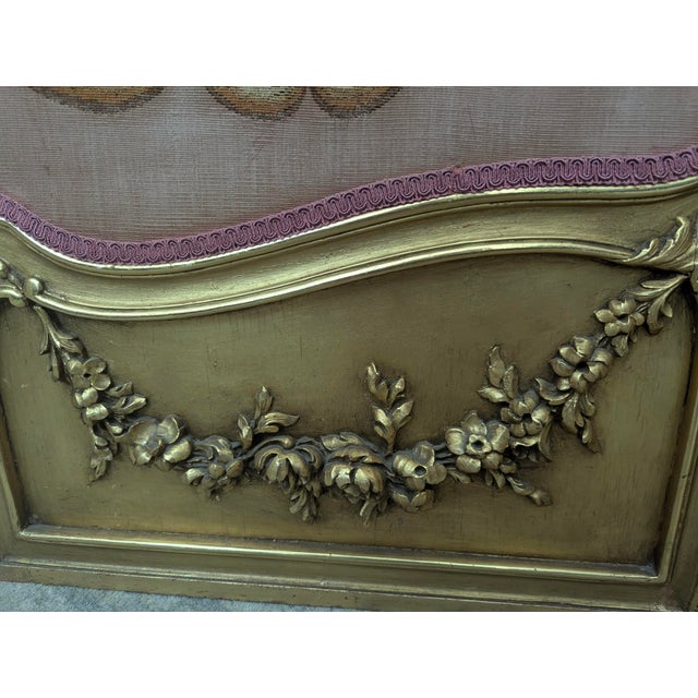 Antique Early 1800s French Louis XV Style Three-Panel Screen in Wood Frame With Floral Tapestry Panels For Sale - Image 10 of 14
