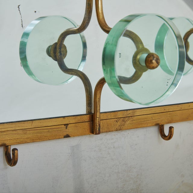 Italian Fontana Arte Style Brass + Glass Wall Mounted Coat Rack, 1950s For Sale - Image 18 of 18