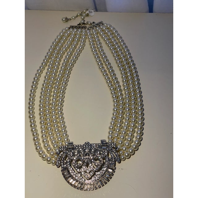 5 Strand Pearl Necklace With Antique Broach For Sale - Image 4 of 4
