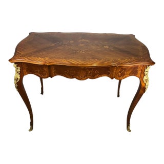 19th Century French Louis XV Style Floral Marquetry and Gilt Bronze Writing Desk For Sale