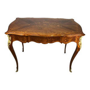 19th Century French Louis XV Style Floral Marquetry and Gilt Bronze Writing Desk