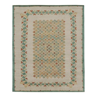 Rug & Kilim’s French Art Deco Style Rug in Beige-Brown & Blue Geometric Patterns For Sale