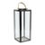 Vintage Modern Polished Gunmetal & Glass Floor Lantern With Tan Leather Handle For Sale