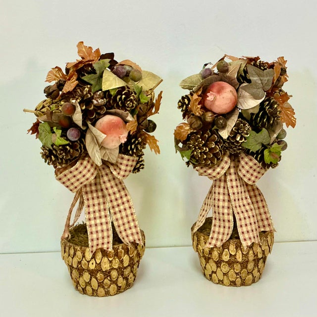 Vintage Home is pleased to present this stunning pair of Fall Decor Topiaries. They feature peach pomegranates, wooden...