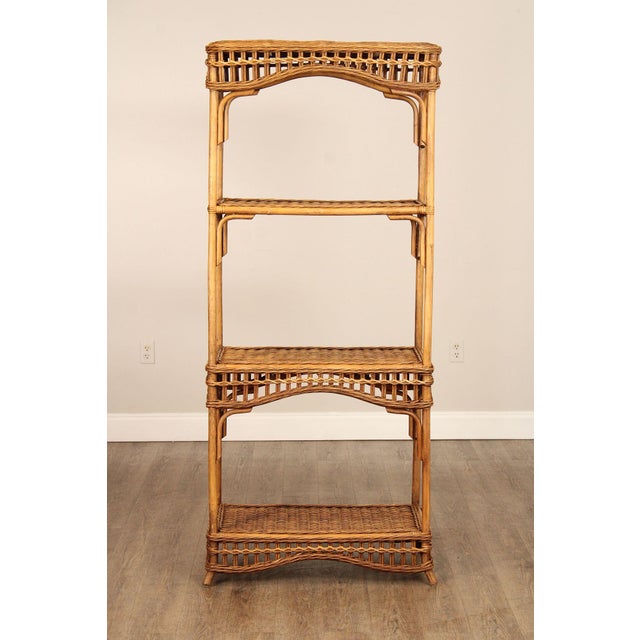 High Quality Bamboo Frame Bookshelf or Etagere with Woven Wicker and Rattan Shelves