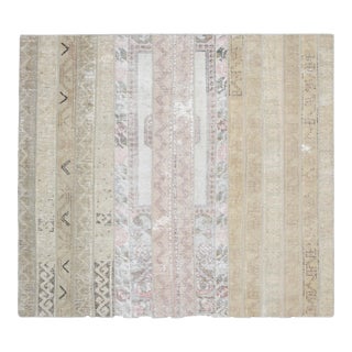 1960 Vintage Anatolian Patchwork Area Rug - Muted Neutral & Pastel Pink For Sale