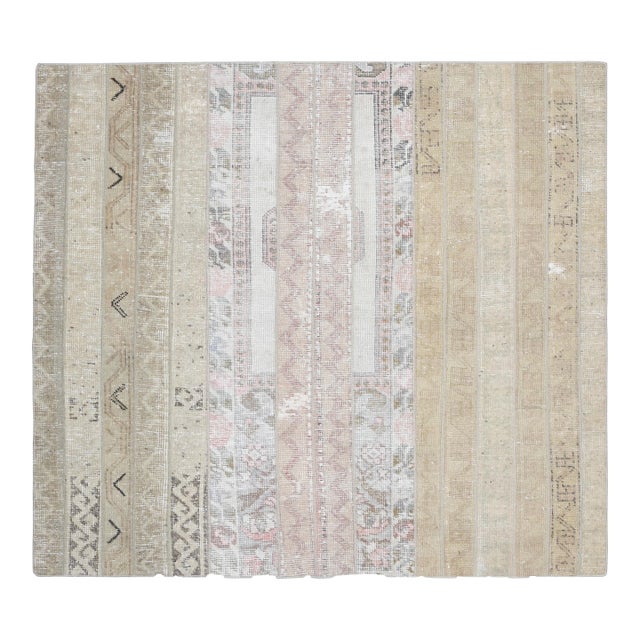 1960 Vintage Anatolian Patchwork Area Rug - Muted Neutral & Pastel Pink For Sale