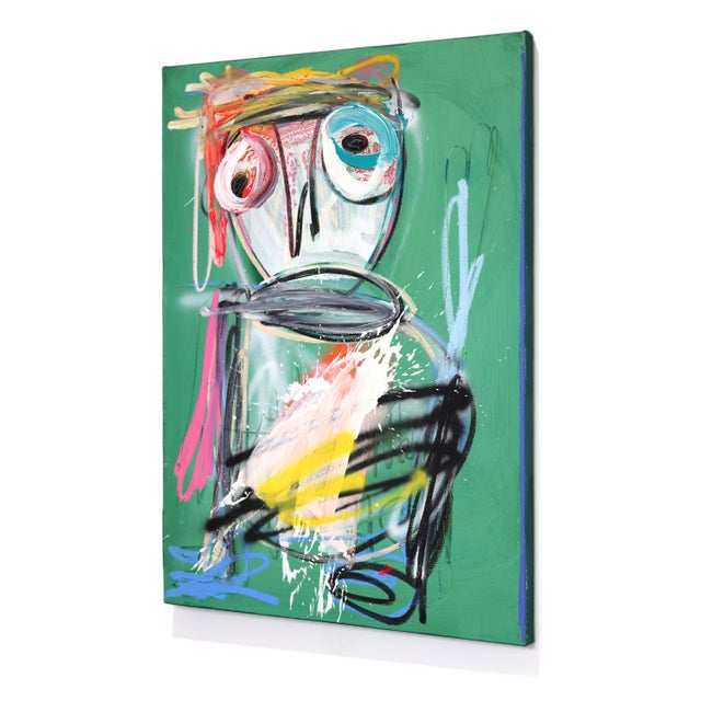 Abstract Portrait of a Boy - Original Figurative Mixed Media Portrait Painting on Canvas by Kodjovi Olympio For Sale - Image 3 of 9