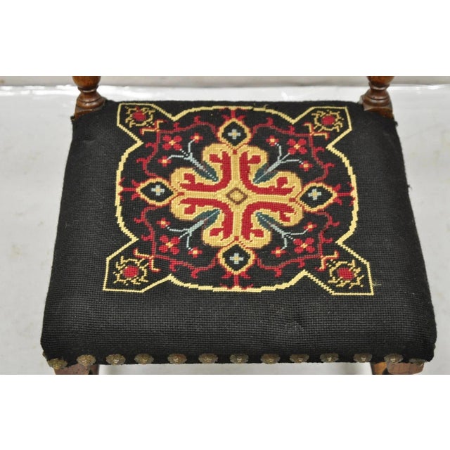Late 19th Century Antique Italian Renaissance Turn Carved Walnut Tapestry Small Childs Side Chair For Sale - Image 5 of 12