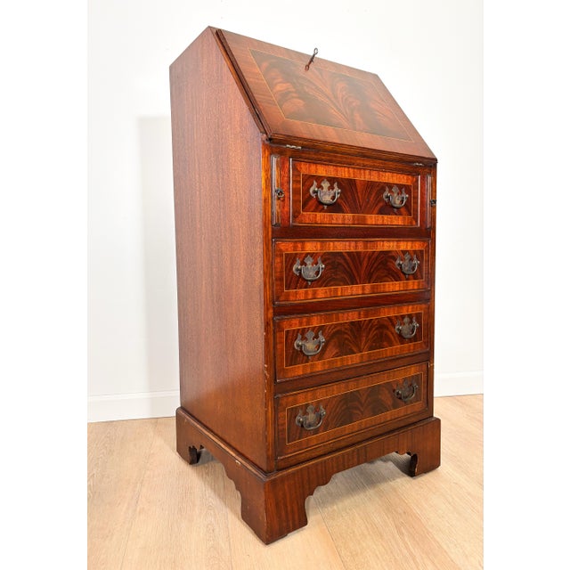 1960s Vintage Georgian Style Flame Mahogany Secretary Desk For Sale - Image 5 of 10