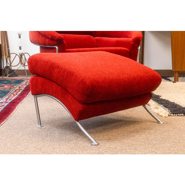 Red Vintage Milo Baughman Thayer Coggin Boldido Red Fabric Lounge Chair and Ottoman For Sale - Image 8 of 12