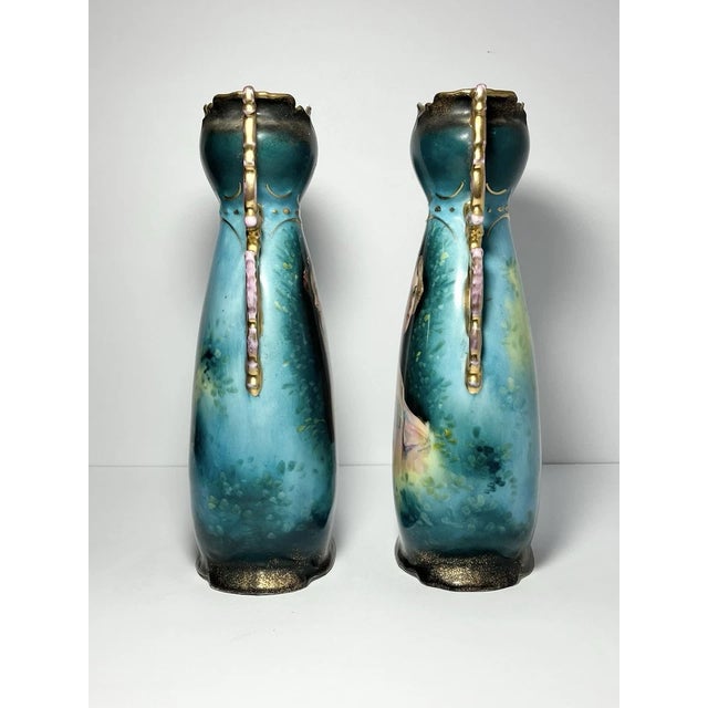 Late 19th Century 1890s Victoria Carlsbad Austria Art Nouveau Art Nouveau Portrait Vases - Pair For Sale - Image 5 of 9